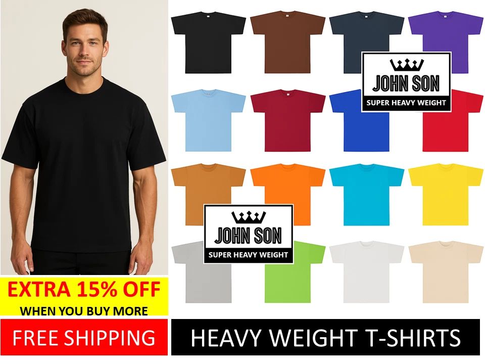 Plain T-shirts Round Neck Super Heavy Weight [S~7XL] Big Size Cotton [JOHN SON] Unisex T-shirt, Sweatshirt, Hoodie, Long Sleeve Tee - T-Shirt, Sweatshirt, Hoodie