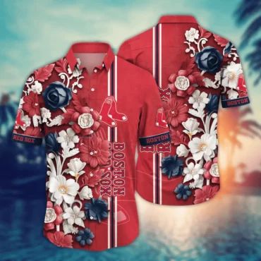 Boston Red Sox Elegant Floral Stripe Hawaiian Shirt Unisex T-shirt, Sweatshirt, Hoodie, Long Sleeve Tee - T-Shirt, Sweatshirt, Hoodie