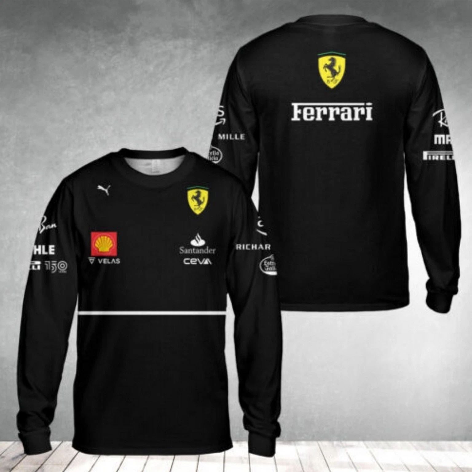 Ferrari Black Long sleeve Shirt 3D Racing Full Size S-5XL Printed 3D New Unisex T-shirt, Sweatshirt, Hoodie, Long Sleeve Tee - T-Shirt, Sweatshirt, Hoodie