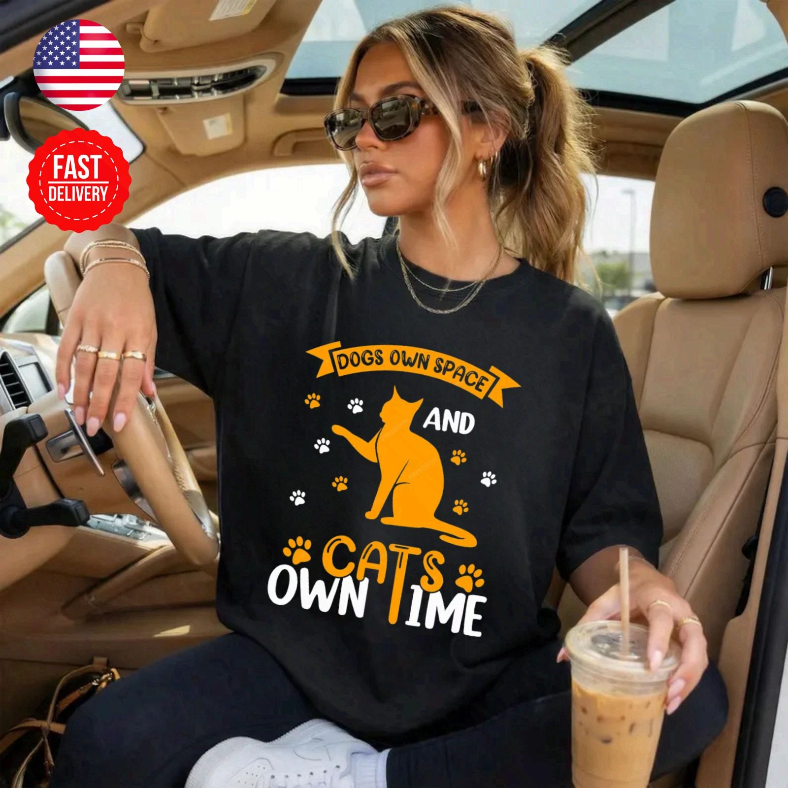 Cat Own Time T-Shirt Cute Kitty Lover Gift Graphic Tee S-4XL Unisex T-shirt, Sweatshirt, Hoodie, Long Sleeve Tee - T-Shirt, Sweatshirt, Hoodie