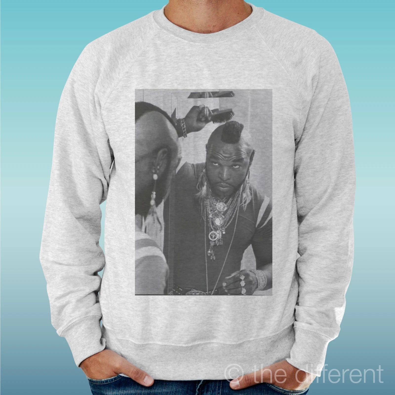 Felpa Man Light Sweater Light Grey " Mr.T Mirror Funny " Unisex T-shirt, Sweatshirt, Hoodie, Long Sleeve Tee - T-Shirt, Sweatshirt, Hoodie