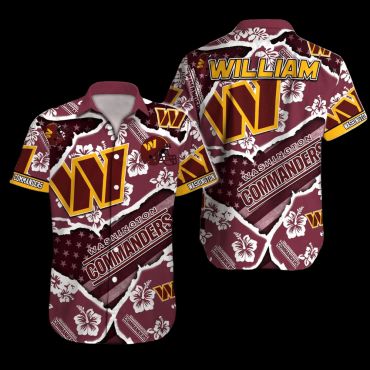 Personalized Washington Commanders Bold Hibiscus Hawaiian Shirt Unisex T-shirt, Sweatshirt, Hoodie, Long Sleeve Tee - T-Shirt, Sweatshirt, Hoodie