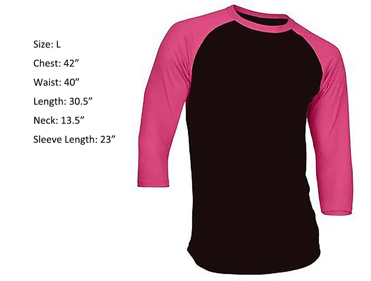 New 3/4 Sleeve Raglan Baseball Mens Plain Tee Jersey Sports T-Shirt Black Pink L Unisex T-shirt, Sweatshirt, Hoodie, Long Sleeve Tee - T-Shirt, Sweatshirt, Hoodie