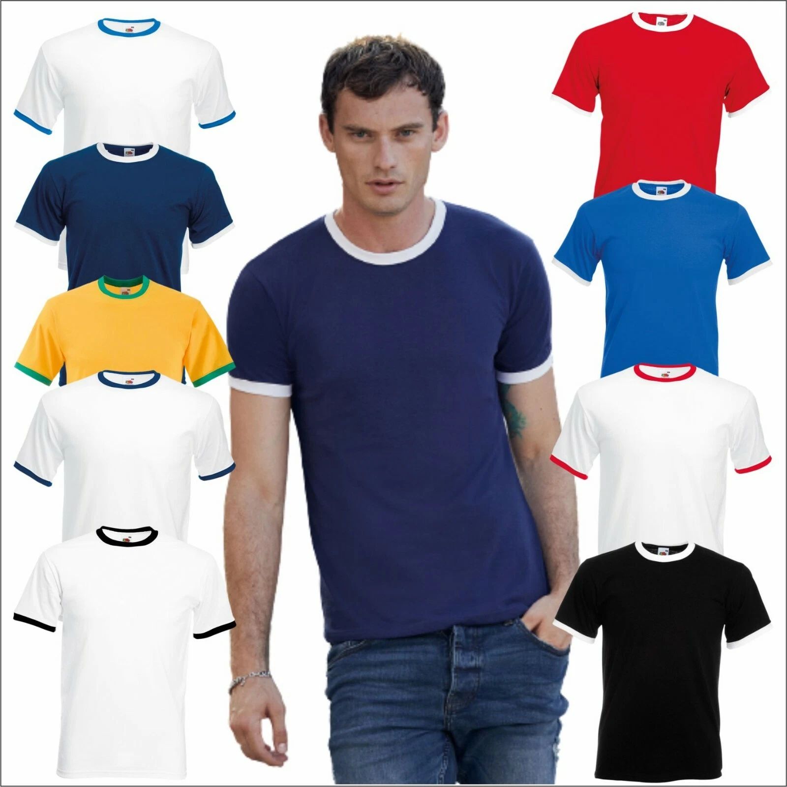 Fruit of the Loom Mens Contrast Ringer T-Shirt Sports Fashion Casual Leisure Tee Unisex T-shirt, Sweatshirt, Hoodie, Long Sleeve Tee - T-Shirt, Sweatshirt, Hoodie