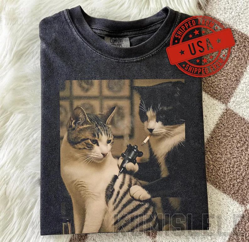 Retro Cat Tattoo Meme Comfort Tee Funny Vintage Animal Lover Gift Unisex T-shirt, Sweatshirt, Hoodie, Long Sleeve Tee - T-Shirt, Sweatshirt, Hoodie