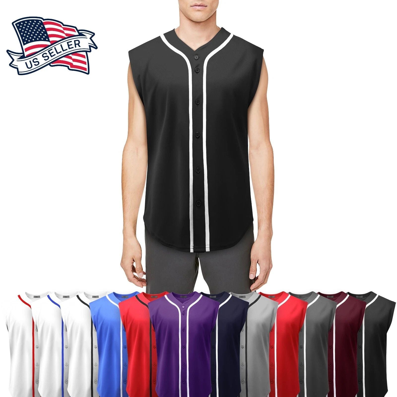 Mens Baseball Jersey Sleeveless Muscle T Shirt Uniform Solid Hipster Button Tee Unisex T-shirt, Sweatshirt, Hoodie, Long Sleeve Tee - T-Shirt, Sweatshirt, Hoodie