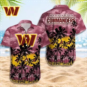Washington Commanders Sunset Palm Hawaiian Shirt Unisex T-shirt, Sweatshirt, Hoodie, Long Sleeve Tee - T-Shirt, Sweatshirt, Hoodie