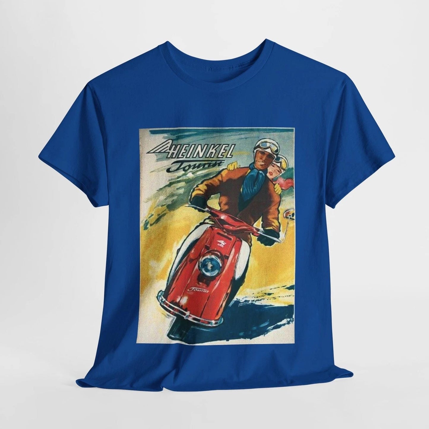 Vintage Heinkel Tourist Motorcycle Print Ad Retro Unisex Heavy Cotton Tee Unisex T-shirt, Sweatshirt, Hoodie, Long Sleeve Tee - T-Shirt, Sweatshirt, Hoodie