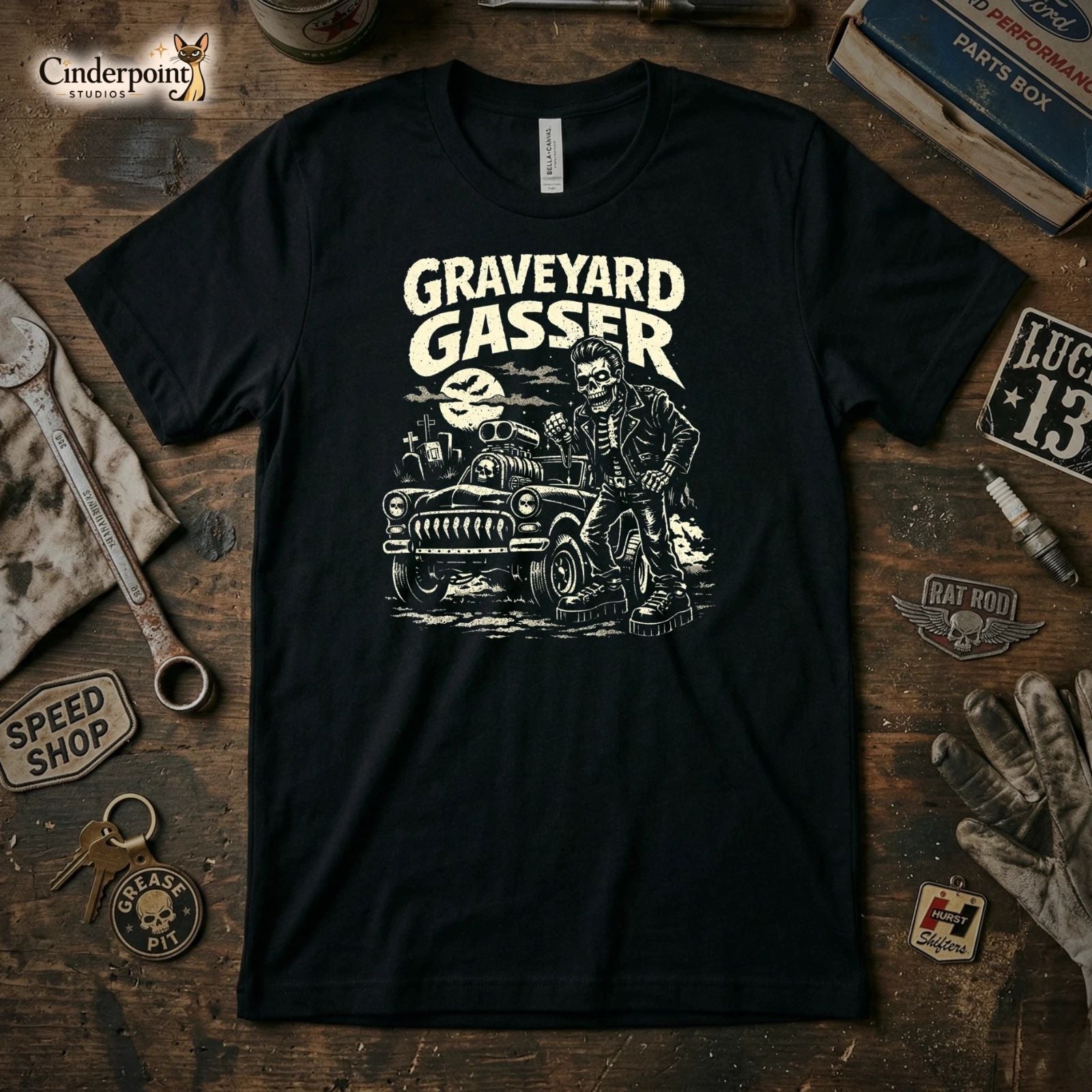 Graveyard Gasser T-Shirt Retro Horror Car Graphic Tee Psychobilly Goth XS-5X BLK Unisex T-shirt, Sweatshirt, Hoodie, Long Sleeve Tee - T-Shirt, Sweatshirt, Hoodie