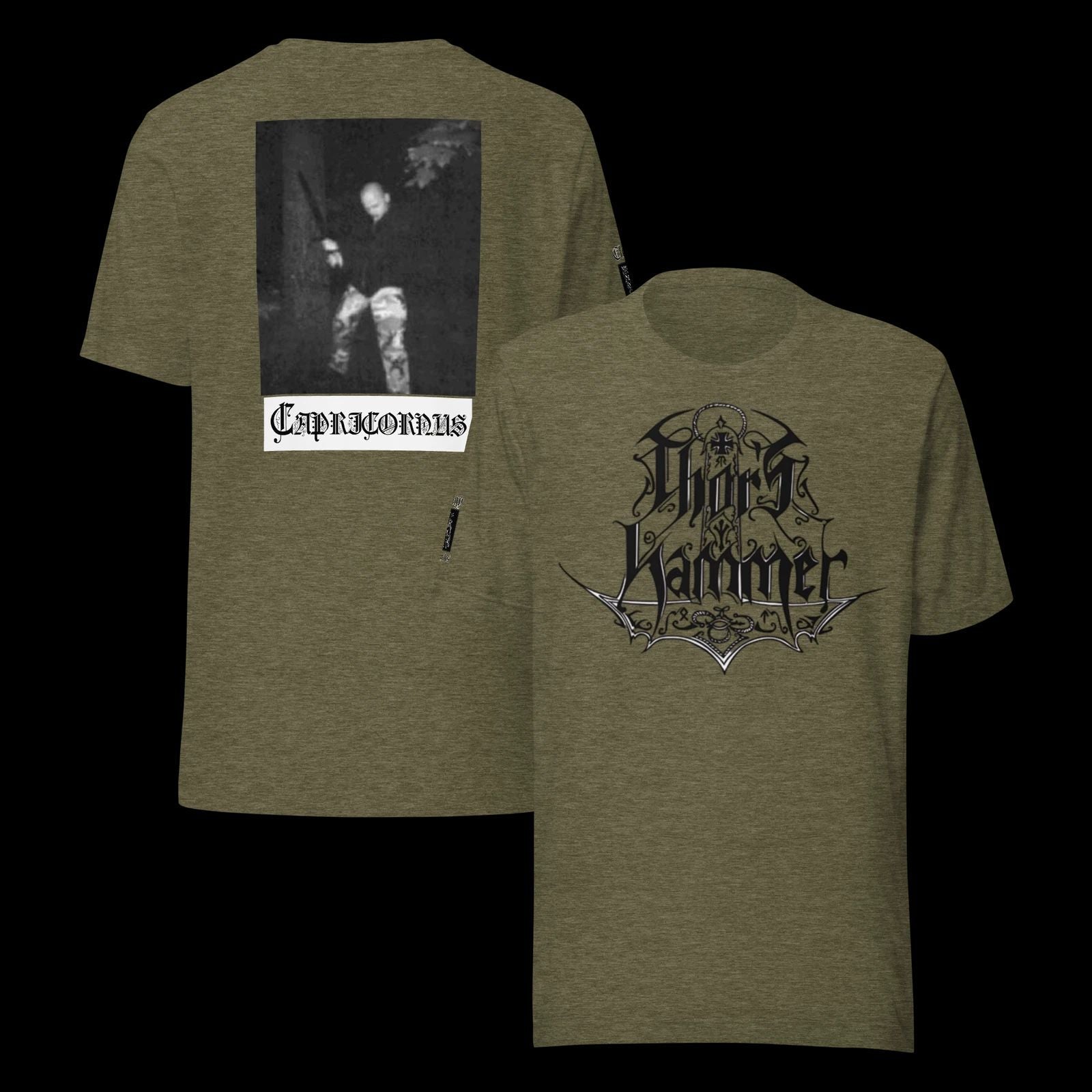 Thor's Hammer logo / Capricornus 2-sided Tshirt w/sleeve print Unisex T-shirt, Sweatshirt, Hoodie, Long Sleeve Tee - T-Shirt, Sweatshirt, Hoodie