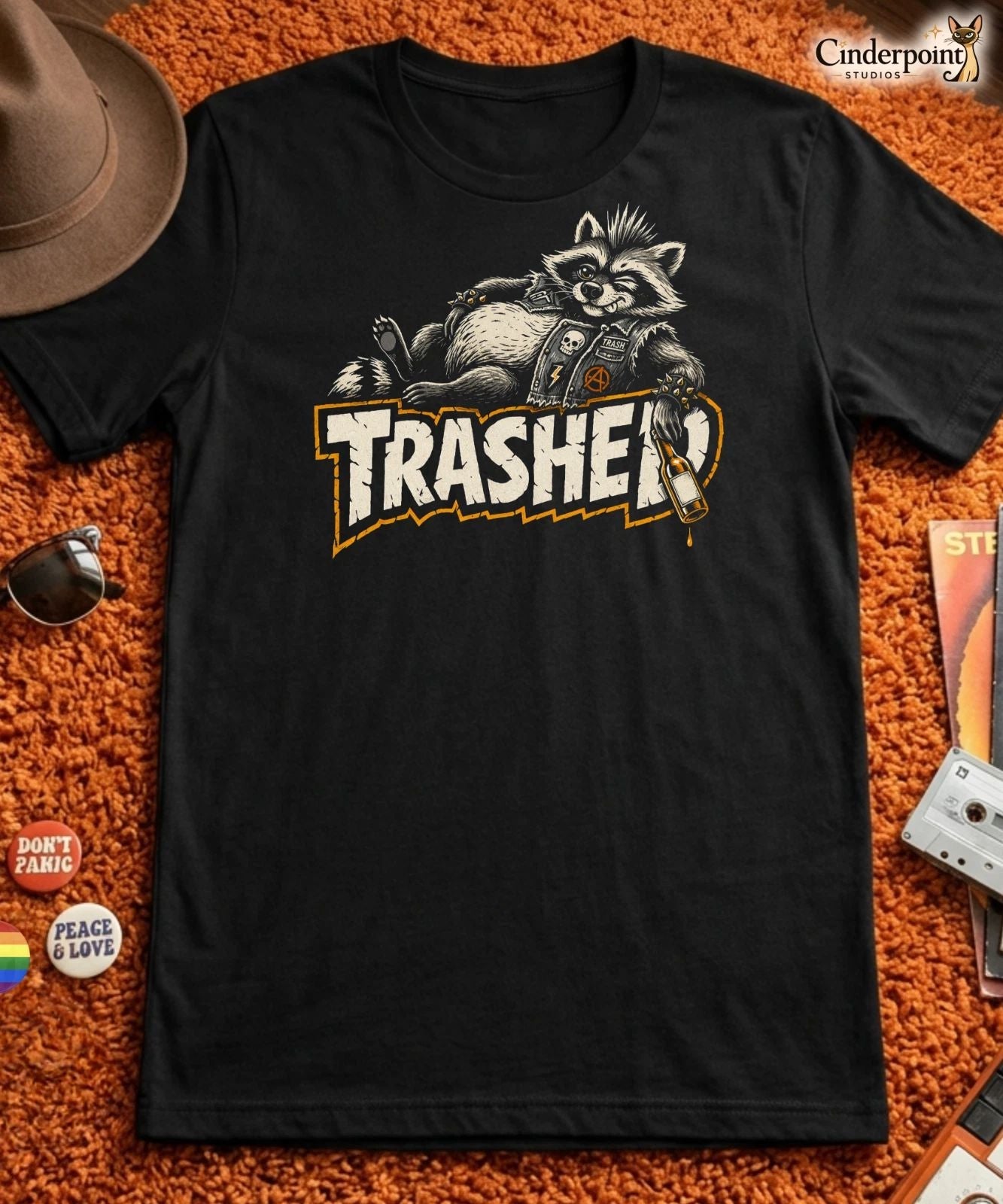 Trashed Raccoon T-Shirt - Punk Rock Trash Panda Graphic Tee Lowbrow Art XS-5X Unisex T-shirt, Sweatshirt, Hoodie, Long Sleeve Tee - T-Shirt, Sweatshirt, Hoodie