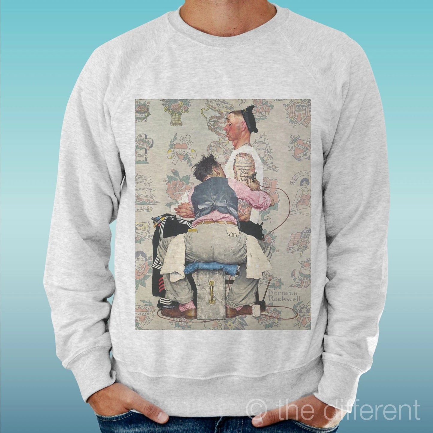 Felpa Man Light Sweater Light Grey " Tatuaggio Draw Illustration " Unisex T-shirt, Sweatshirt, Hoodie, Long Sleeve Tee - T-Shirt, Sweatshirt, Hoodie