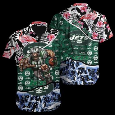 Personalized New York Jets Flamingo Tropics Hawaiian Shirt Unisex T-shirt, Sweatshirt, Hoodie, Long Sleeve Tee - T-Shirt, Sweatshirt, Hoodie