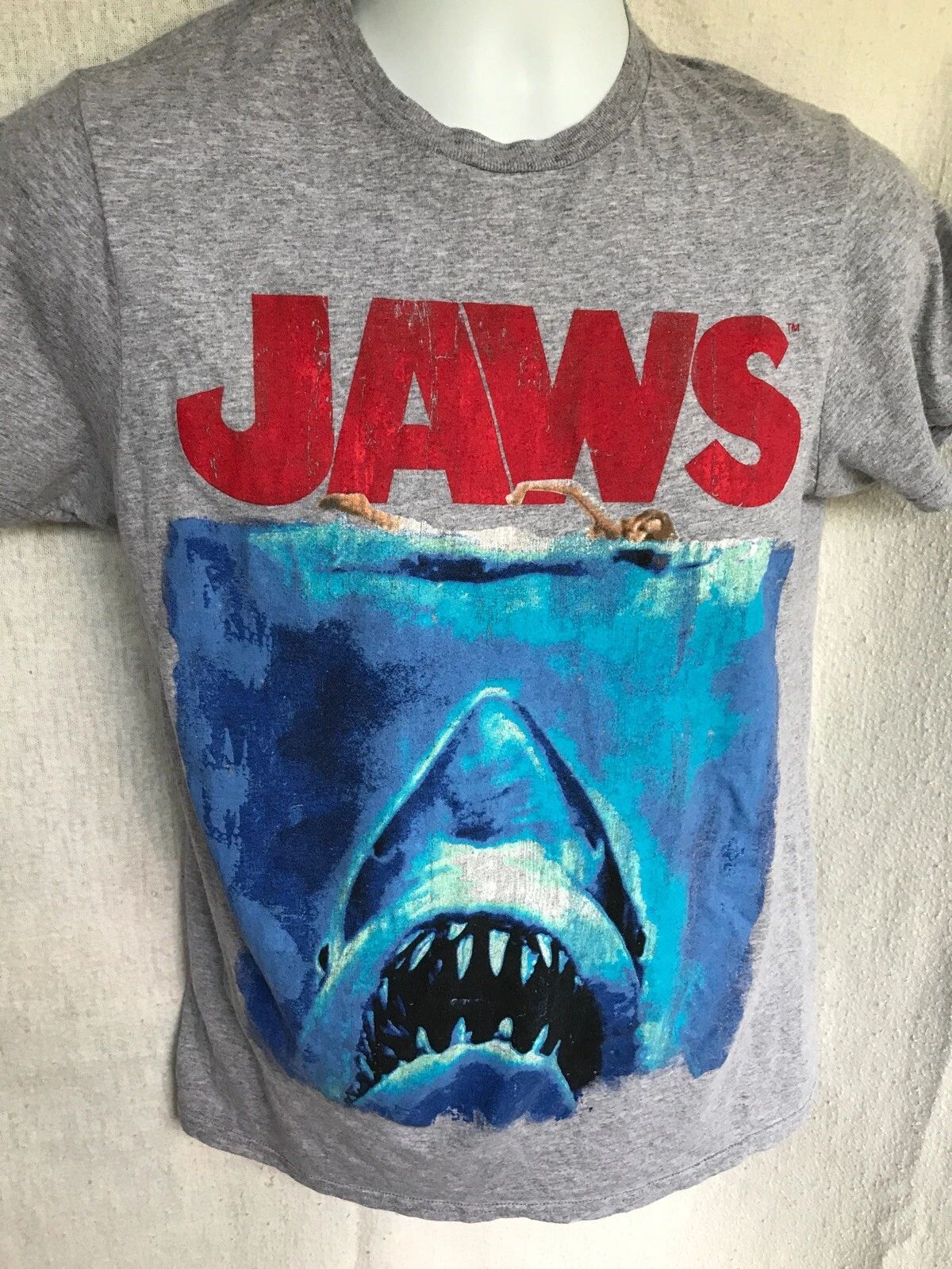 Jaws Movie Promo Shirt Size Small Distressed Style Modern Reproduction Unisex T-shirt, Sweatshirt, Hoodie, Long Sleeve Tee - T-Shirt, Sweatshirt, Hoodie