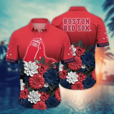 Boston Red Sox Bold Blossom Fade Hawaiian Shirt Unisex T-shirt, Sweatshirt, Hoodie, Long Sleeve Tee - T-Shirt, Sweatshirt, Hoodie