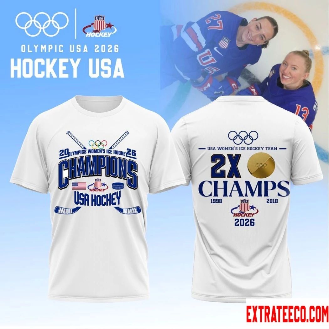 Original Usa Hockey Womens Ice Hockey Team 2026 Olympic 2x Champions Logo Two Sided Shirt - T-Shirt, Sweatshirt, Hoodie
