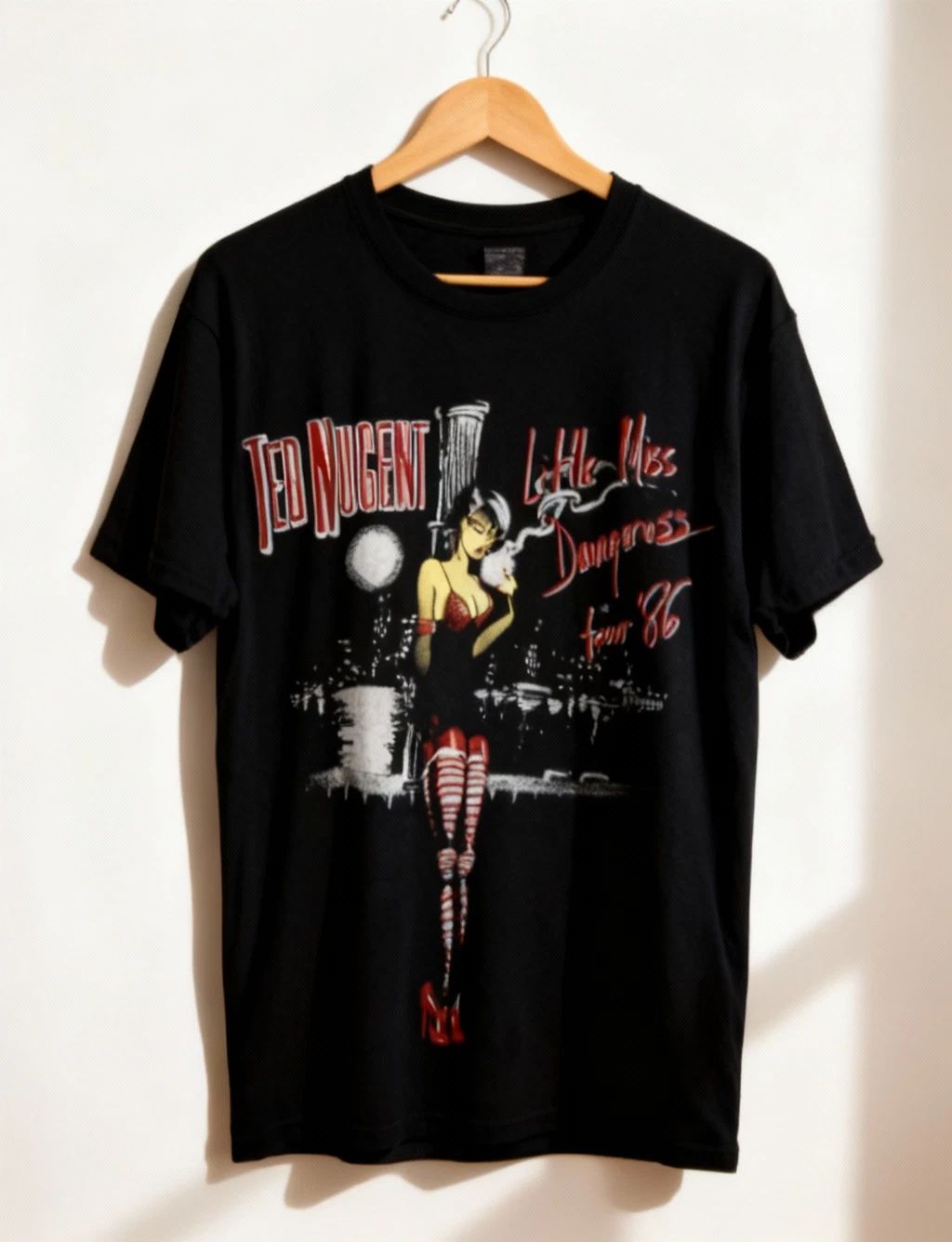 1986 Ted Nugent Little Miss Dangerous Tour Concert T Shirt Black Men Unisex T-shirt, Sweatshirt, Hoodie, Long Sleeve Tee - T-Shirt, Sweatshirt, Hoodie