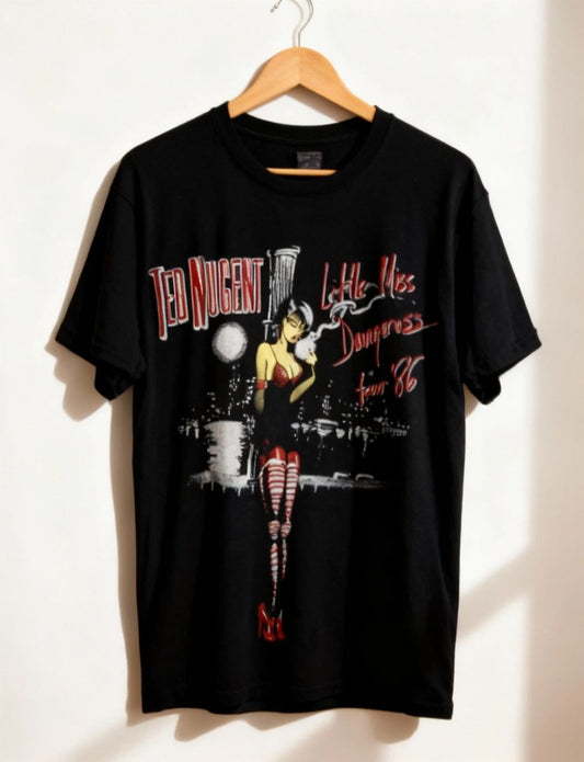 1986 Ted Nugent Little Miss Dangerous Tour Concert T Shirt Black Men Unisex T-shirt, Sweatshirt, Hoodie, Long Sleeve Tee - T-Shirt, Sweatshirt, Hoodie