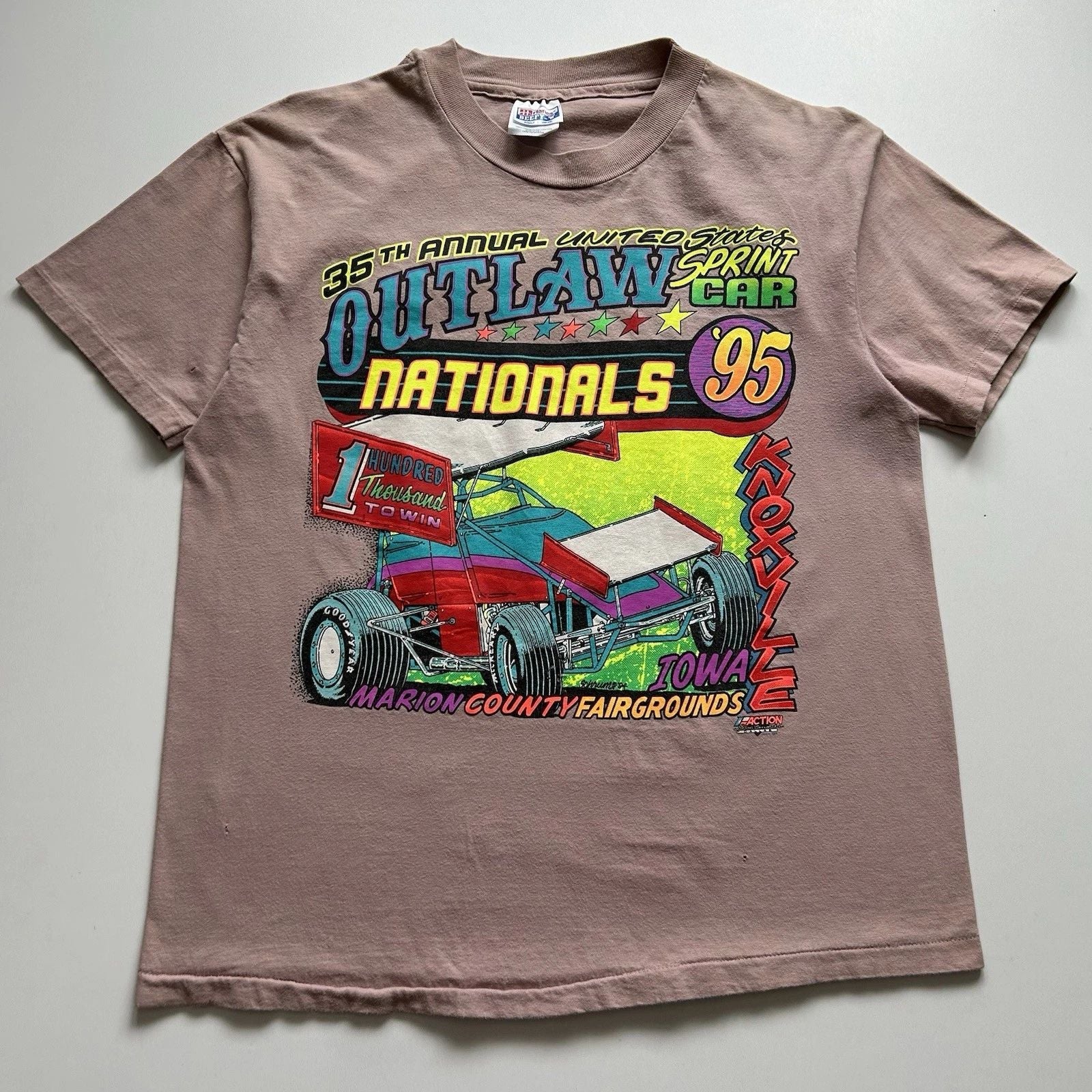 Vintage Hanes Beefy-T Size Large 90s Dirt Track Racing USA Sprint Car Graphic Unisex T-shirt, Sweatshirt, Hoodie, Long Sleeve Tee - T-Shirt, Sweatshirt, Hoodie