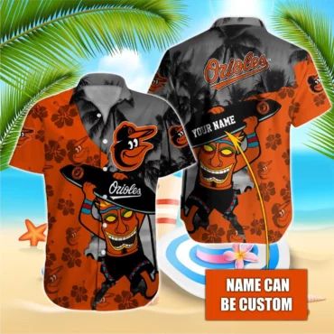 Baltimore Orioles Surfing Tiki Custom Hawaiian Shirt Unisex T-shirt, Sweatshirt, Hoodie, Long Sleeve Tee - T-Shirt, Sweatshirt, Hoodie