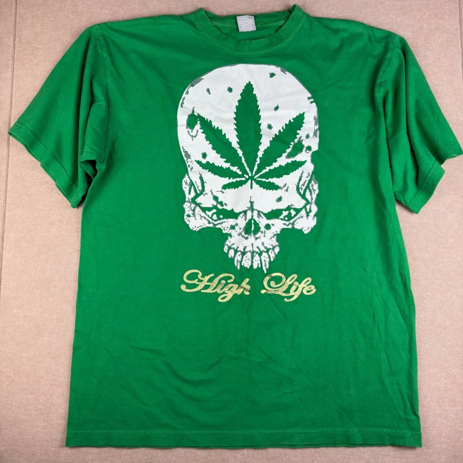 Y2K N New Rizon T Shirt Mens 2XL Green Skull Cannabis Leaf Graphic High Life Unisex T-shirt, Sweatshirt, Hoodie, Long Sleeve Tee - T-Shirt, Sweatshirt, Hoodie