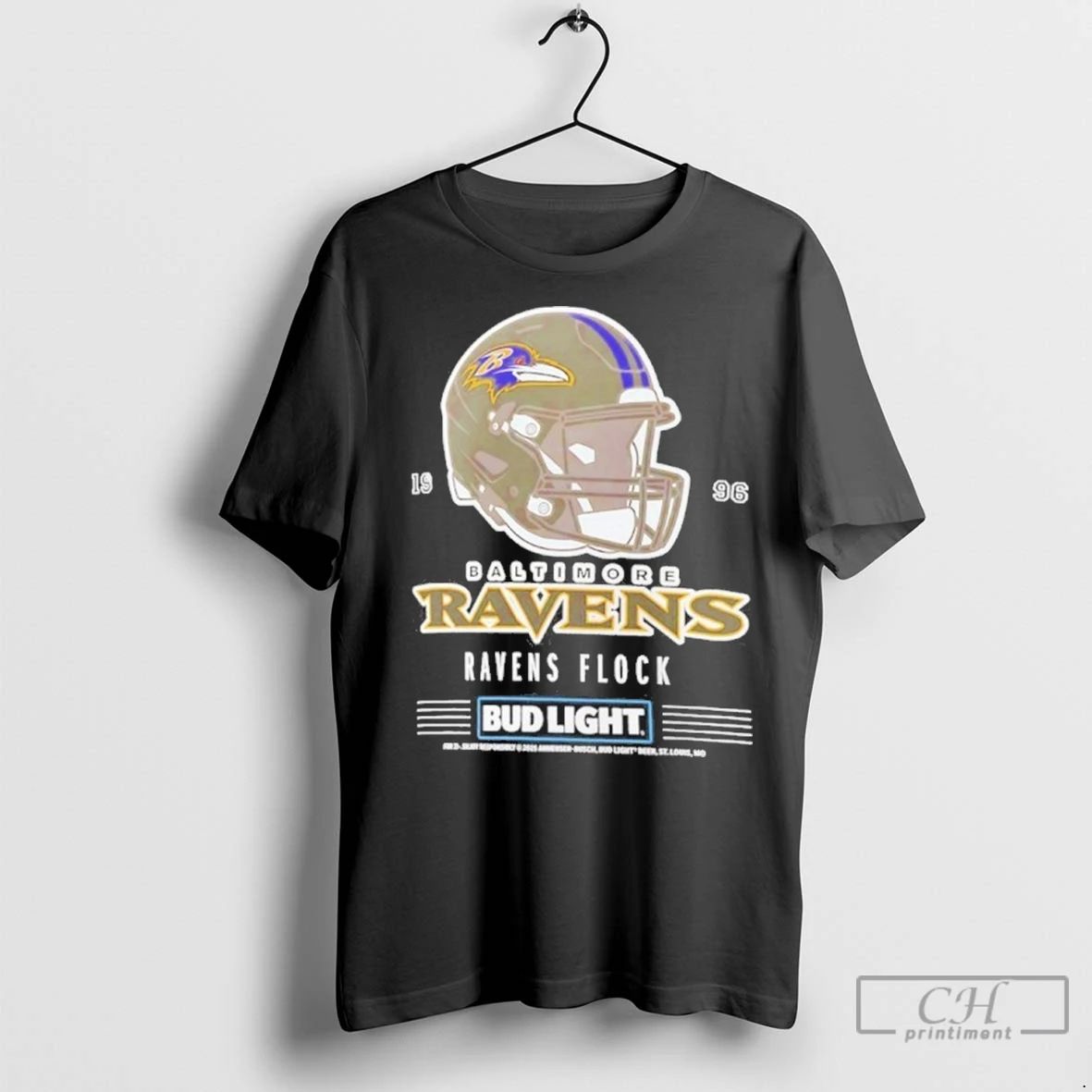 Premium Bud Light X Baltimore Ravens Ravens Flock Helmet Unisex T-shirt, Sweatshirt, Hoodie, Long Sleeve Tee - T-Shirt, Sweatshirt, Hoodie