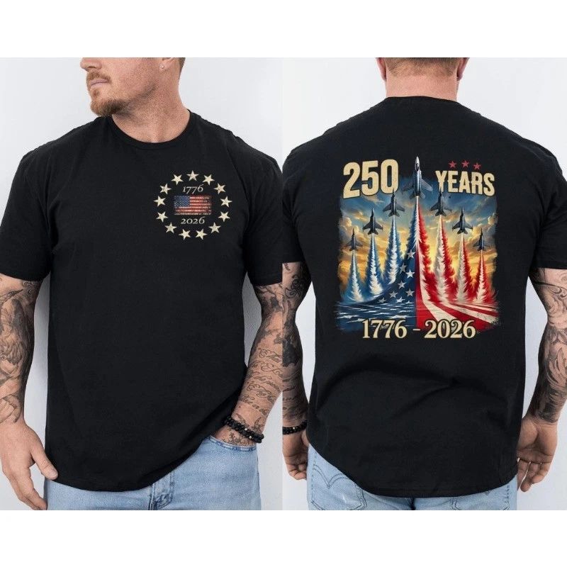 250 Years America Anniversary Fighter Jets Patriotic T-Shirt Front & Back Unisex T-shirt, Sweatshirt, Hoodie, Long Sleeve Tee - T-Shirt, Sweatshirt, Hoodie