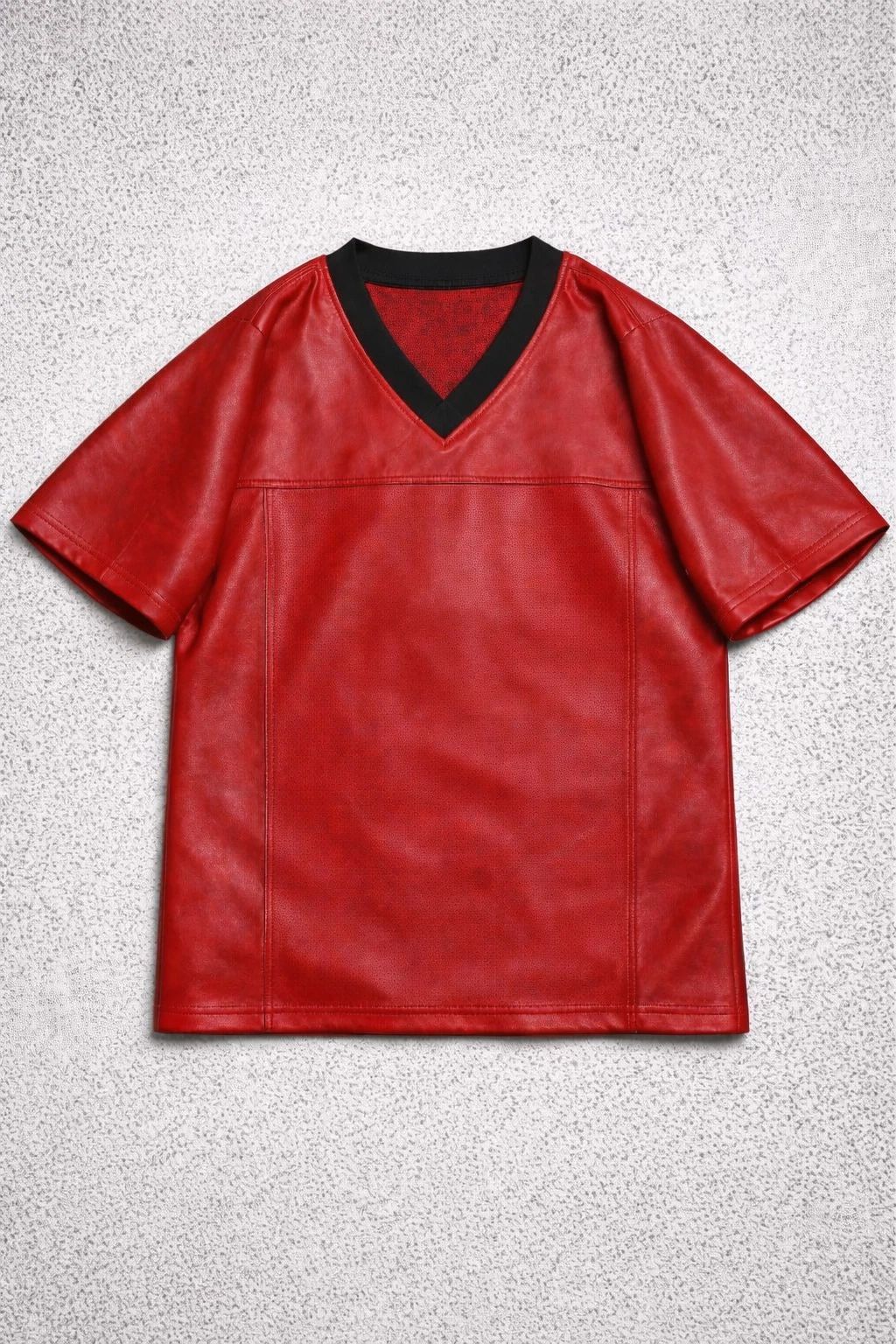 Custom Mens Basketball Style Red Faux Leather Shirt Short Sleeve Sports Jersey Unisex T-shirt, Sweatshirt, Hoodie, Long Sleeve Tee - T-Shirt, Sweatshirt, Hoodie