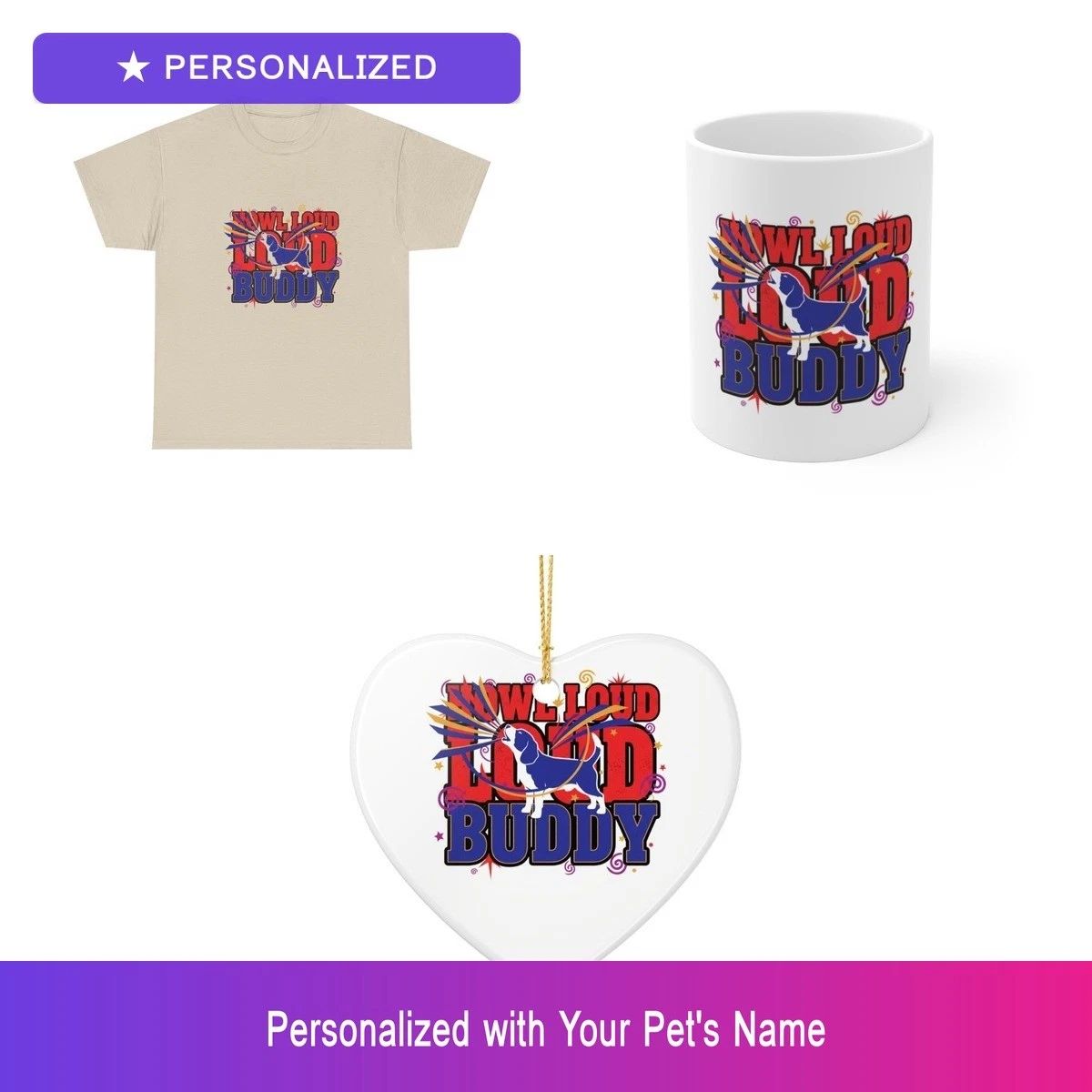 Custom Beagle Proud Pet Gift Set Shirt Mug Ornament Personalized Name Bundle Unisex T-shirt, Sweatshirt, Hoodie, Long Sleeve Tee - T-Shirt, Sweatshirt, Hoodie