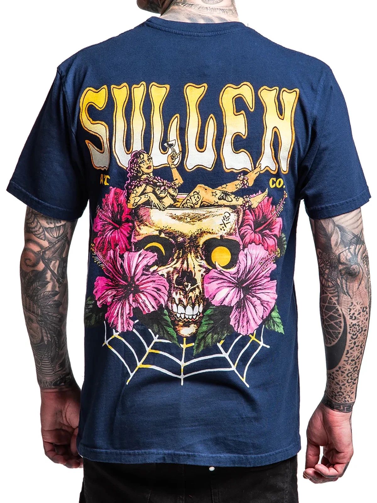 Sullen Men's Skulloha Short Sleeve Premium T-shirt Tattoo Art Skull Girl Tee Unisex T-shirt, Sweatshirt, Hoodie, Long Sleeve Tee - T-Shirt, Sweatshirt, Hoodie