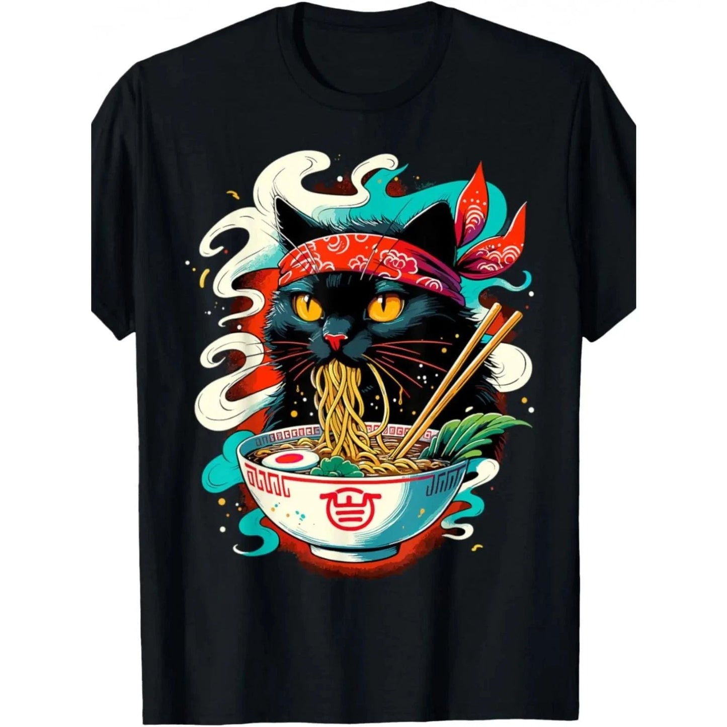 Festive Delight Men's Cute Cat Ramen Graphic T-Shirt Cotton, Crew , Short Sleeve Unisex T-shirt, Sweatshirt, Hoodie, Long Sleeve Tee - T-Shirt, Sweatshirt, Hoodie