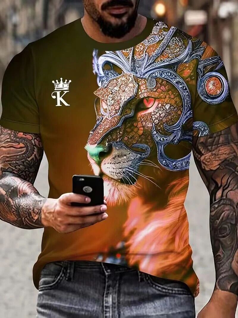 Men T Shirts Fashion Abstract Gold Lion Head Casual Short Sleeve Novelty Trendy Unisex T-shirt, Sweatshirt, Hoodie, Long Sleeve Tee - T-Shirt, Sweatshirt, Hoodie