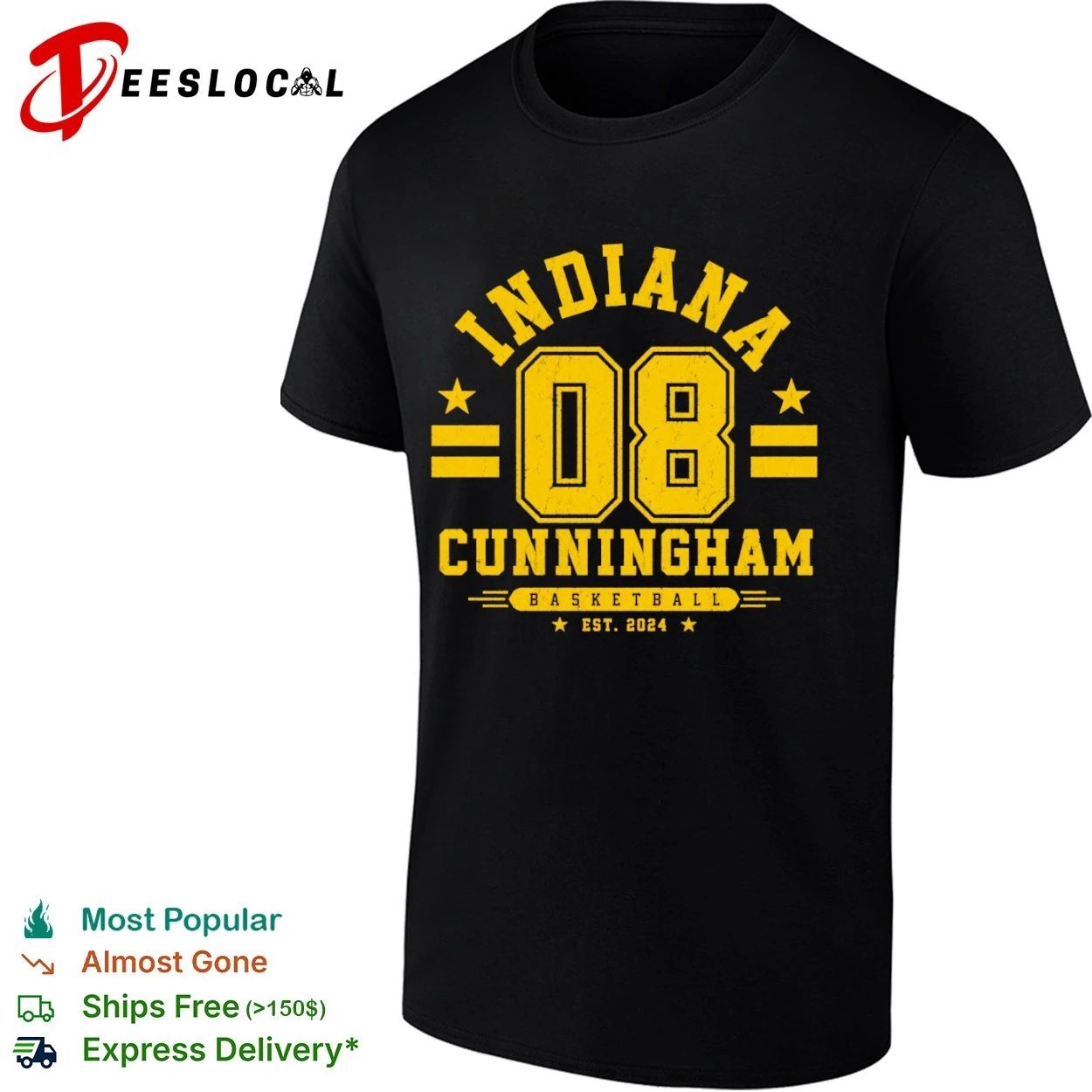 Indiana 08 Cunningham Basketball Est 2024 T-shirt Unisex T-shirt, Sweatshirt, Hoodie, Long Sleeve Tee - T-Shirt, Sweatshirt, Hoodie