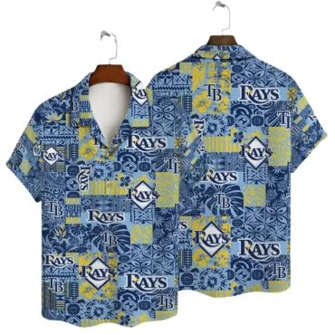 Tampa Bay Rays Blue Patchwork Hawaiian Shirt Unisex T-shirt, Sweatshirt, Hoodie, Long Sleeve Tee - T-Shirt, Sweatshirt, Hoodie