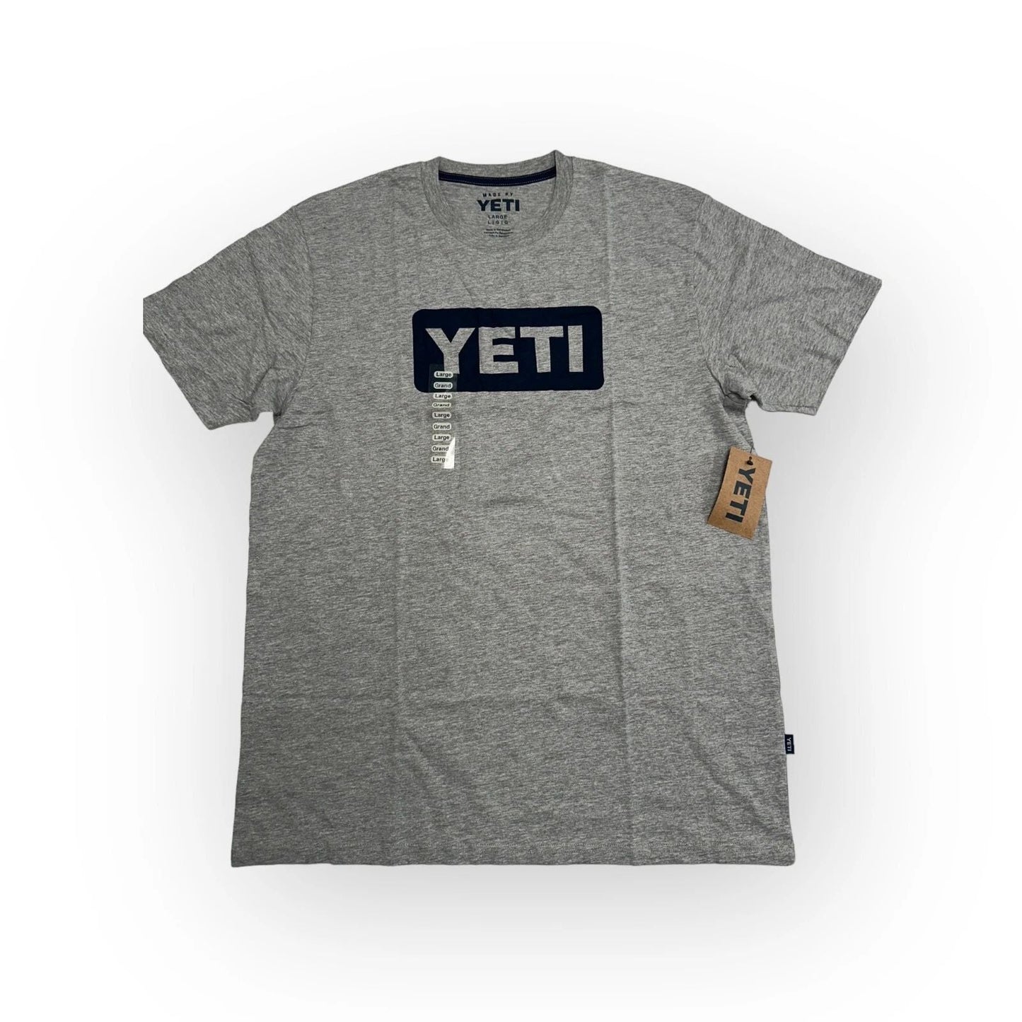 Yeti Men's Logo Badge T-Shirt Gray with Blue Logo Badge Unisex T-shirt, Sweatshirt, Hoodie, Long Sleeve Tee - T-Shirt, Sweatshirt, Hoodie