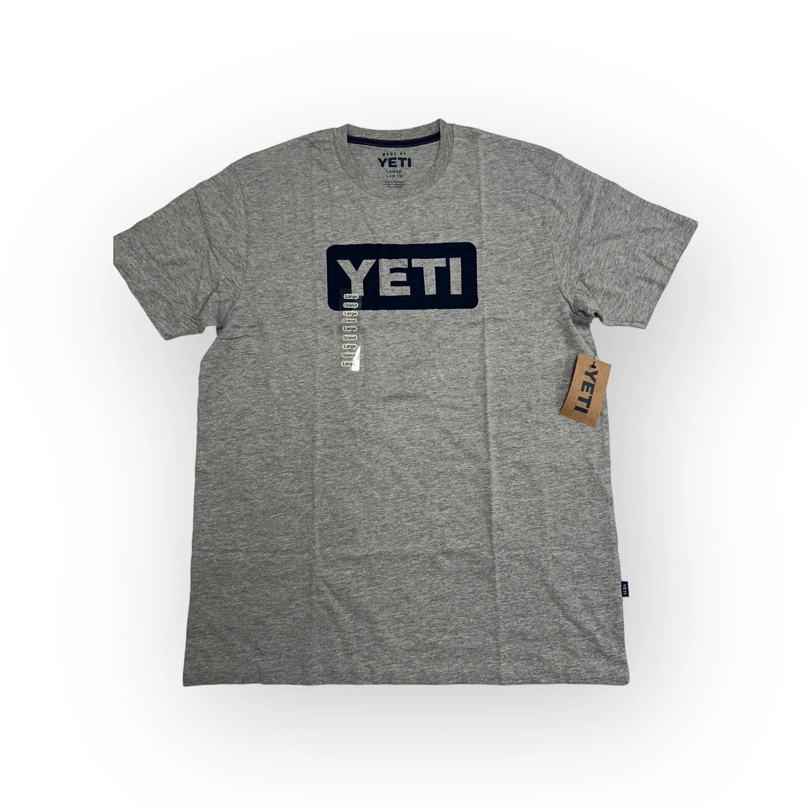 Yeti Men's Logo Badge T-Shirt Gray with Blue Logo Badge Unisex T-shirt, Sweatshirt, Hoodie, Long Sleeve Tee - T-Shirt, Sweatshirt, Hoodie