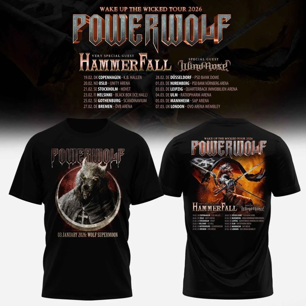 Powerwolf  Wake Up The Wicked Tour 2026 T-Shirt Unisex T-shirt, Sweatshirt, Hoodie, Long Sleeve Tee - T-Shirt, Sweatshirt, Hoodie