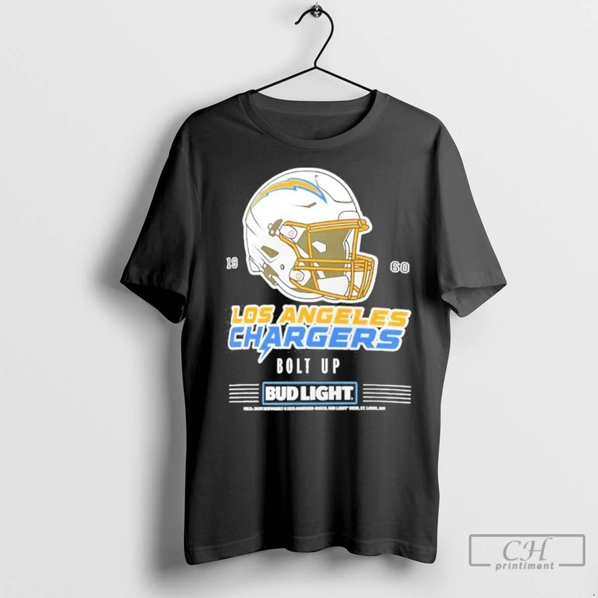 Premium Bud Light X Los Angeles Chargers Bolt Up Helmet Unisex T-shirt, Sweatshirt, Hoodie, Long Sleeve Tee - T-Shirt, Sweatshirt, Hoodie