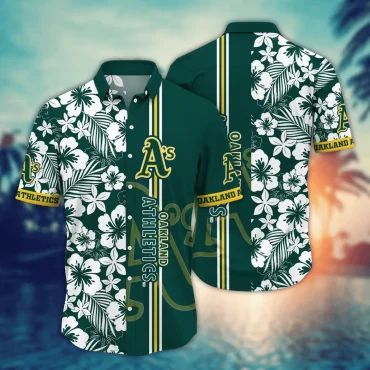 Oakland Athletics Tropical Hibiscus Hawaiian Shirt Unisex T-shirt, Sweatshirt, Hoodie, Long Sleeve Tee - T-Shirt, Sweatshirt, Hoodie
