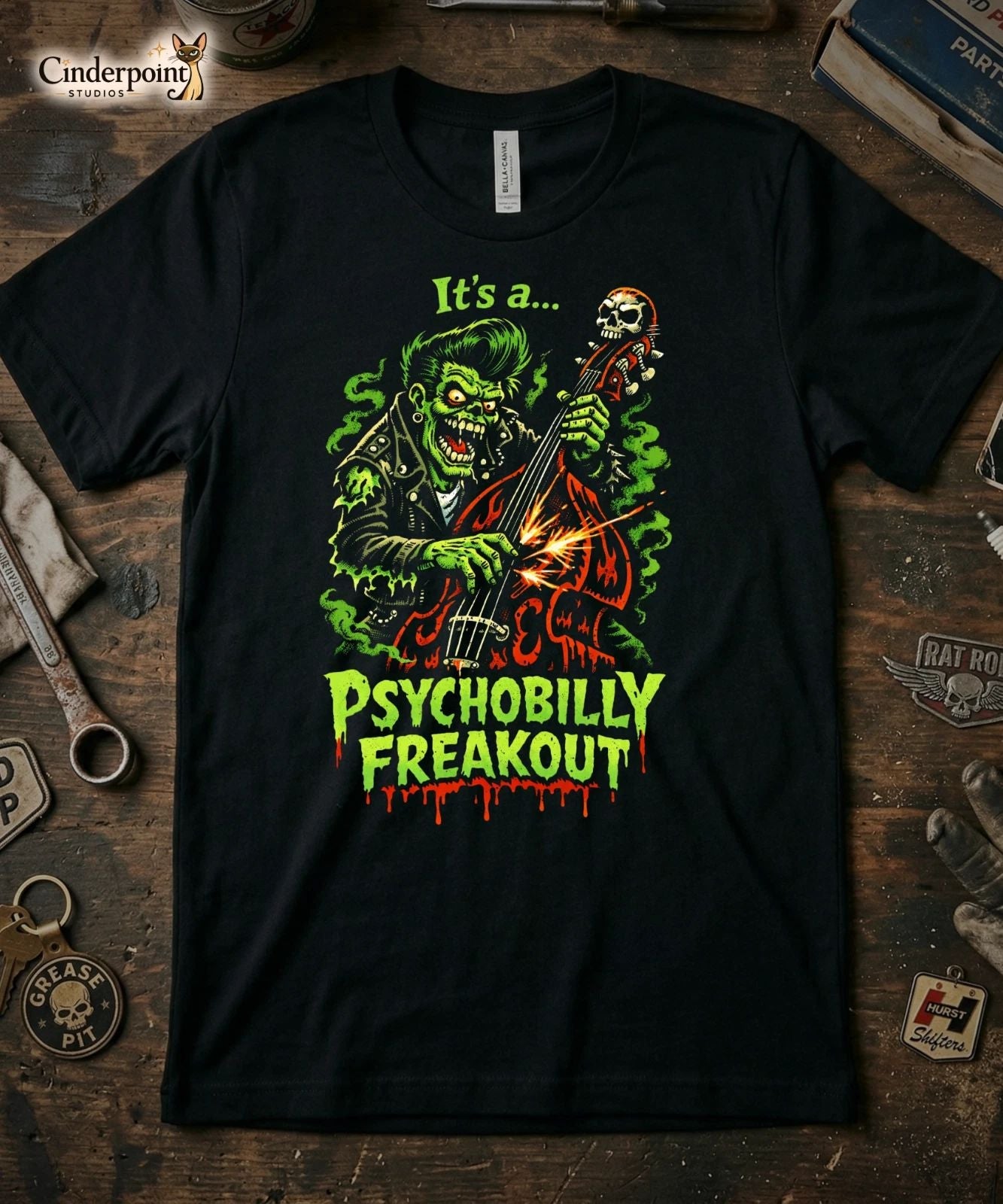 Psychobilly Freakout T-Shirt Retro Rockabilly Punk Graphic Tee Slap Bass XS-5X Unisex T-shirt, Sweatshirt, Hoodie, Long Sleeve Tee - T-Shirt, Sweatshirt, Hoodie