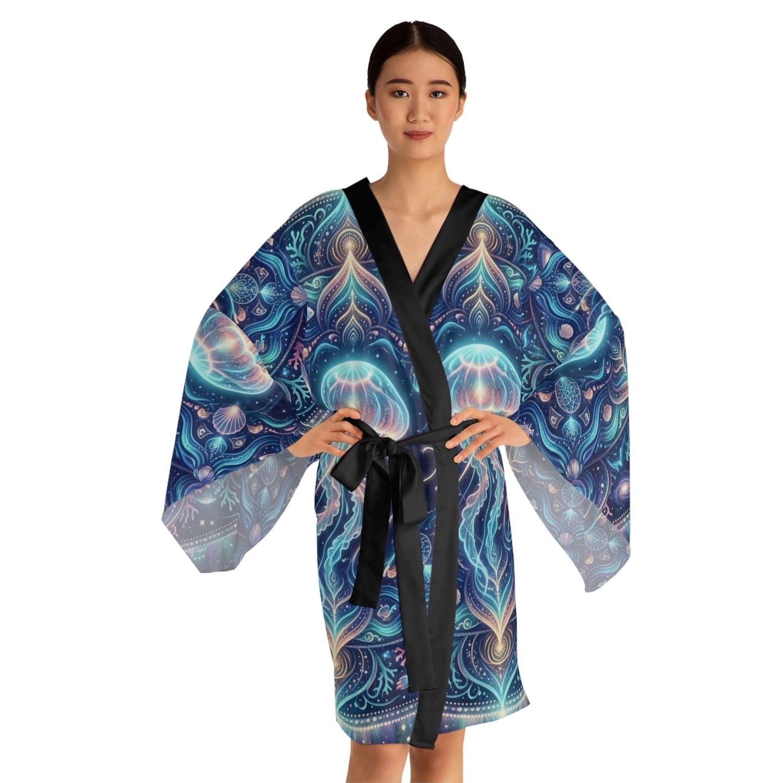 Jellyfish Mandala Kimono Robe | Long Sleeve Unisex T-shirt, Sweatshirt, Hoodie, Long Sleeve Tee - T-Shirt, Sweatshirt, Hoodie