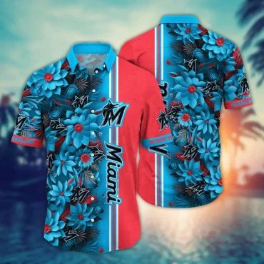 Miami Marlins Bold Blossom Hawaiian Shirt Unisex T-shirt, Sweatshirt, Hoodie, Long Sleeve Tee - T-Shirt, Sweatshirt, Hoodie