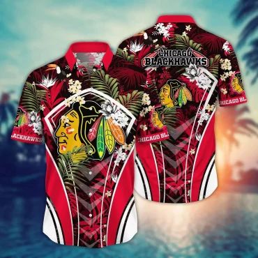 Chicago Blackhawks Tropical Fusion Hawaiian Shirt Unisex T-shirt, Sweatshirt, Hoodie, Long Sleeve Tee - T-Shirt, Sweatshirt, Hoodie