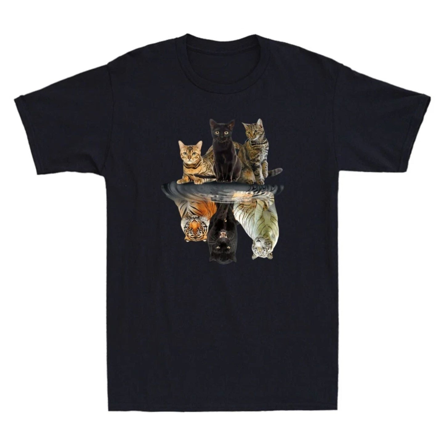 Cats Reflection Tiger Funny Animal Graphic Cute Cat Lovers Novelty Men's T-Shirt Unisex T-shirt, Sweatshirt, Hoodie, Long Sleeve Tee - T-Shirt, Sweatshirt, Hoodie