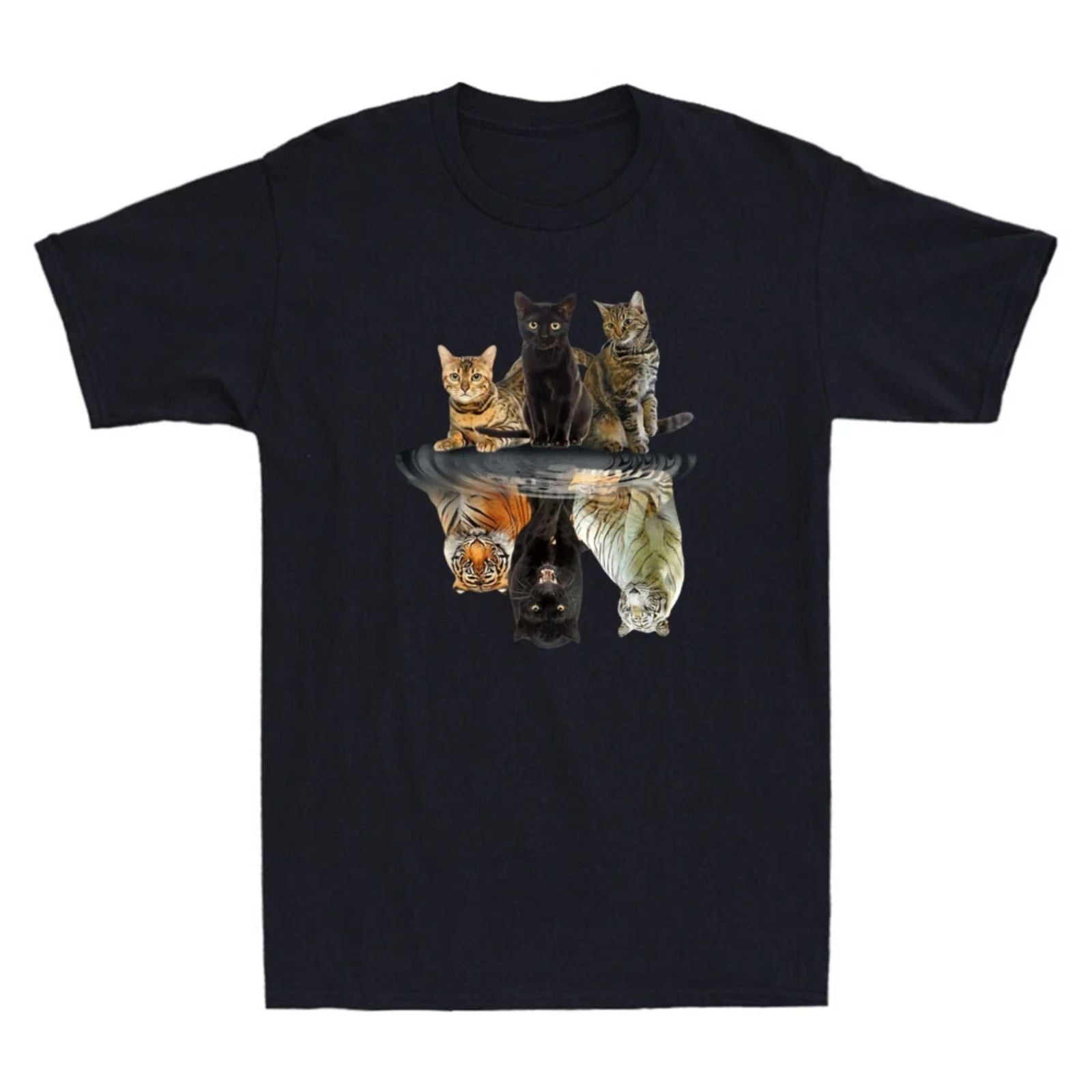Cats Reflection Tiger Funny Animal Graphic Cute Cat Lovers Novelty Men's T-Shirt Unisex T-shirt, Sweatshirt, Hoodie, Long Sleeve Tee - T-Shirt, Sweatshirt, Hoodie