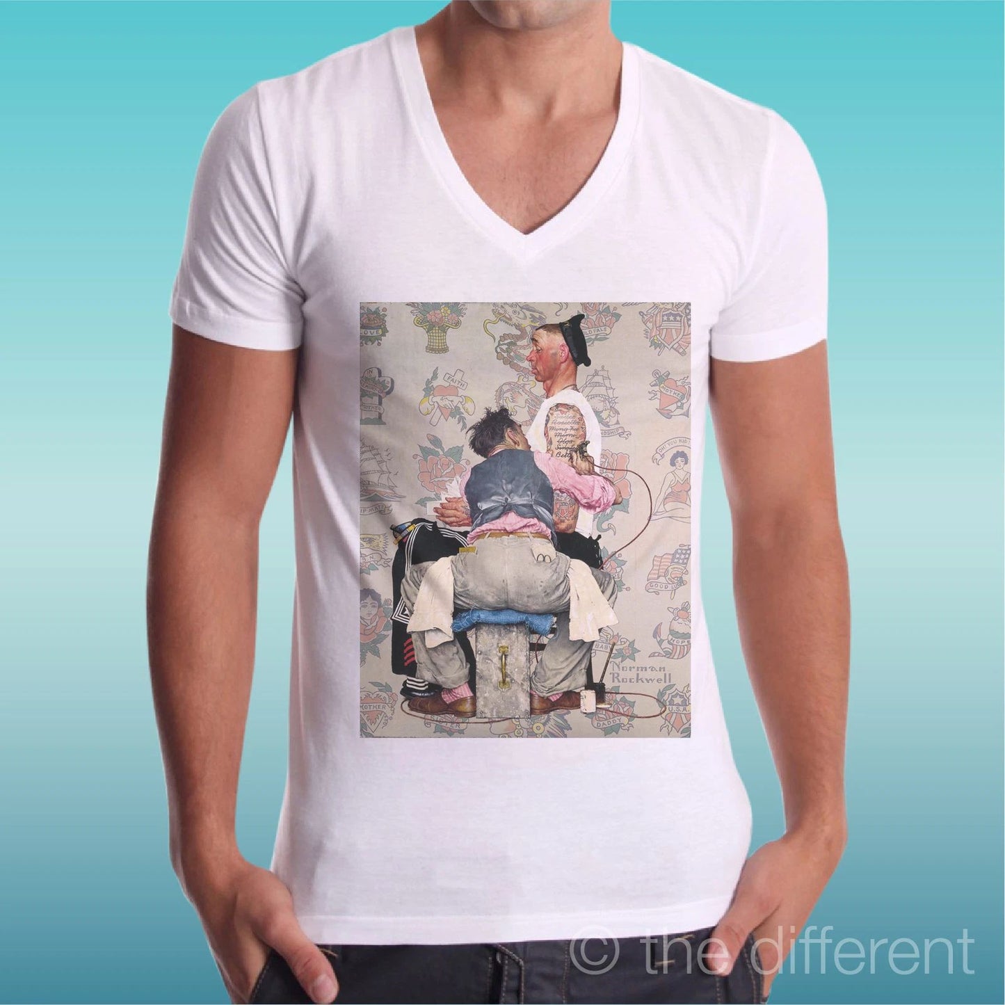 T-shirt Man V Neck " Tatuaggio Sailor Old School " Gift Idea Road To Happiness Unisex T-shirt, Sweatshirt, Hoodie, Long Sleeve Tee - T-Shirt, Sweatshirt, Hoodie