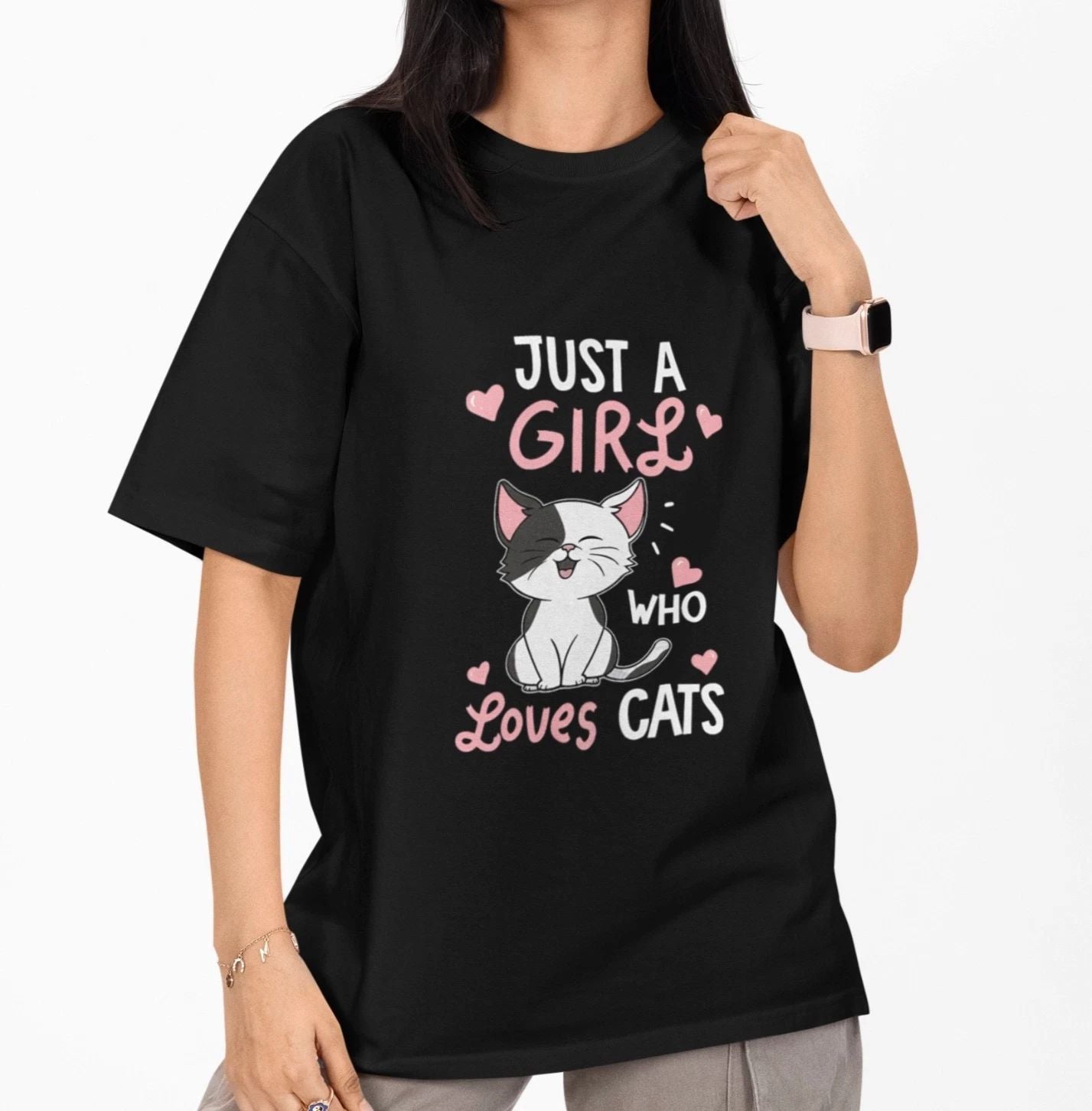 Just A Girl Who Loves Cats T Shirt Cute Cat Lover Graphic Tee Gift for Her Unisex T-shirt, Sweatshirt, Hoodie, Long Sleeve Tee - T-Shirt, Sweatshirt, Hoodie