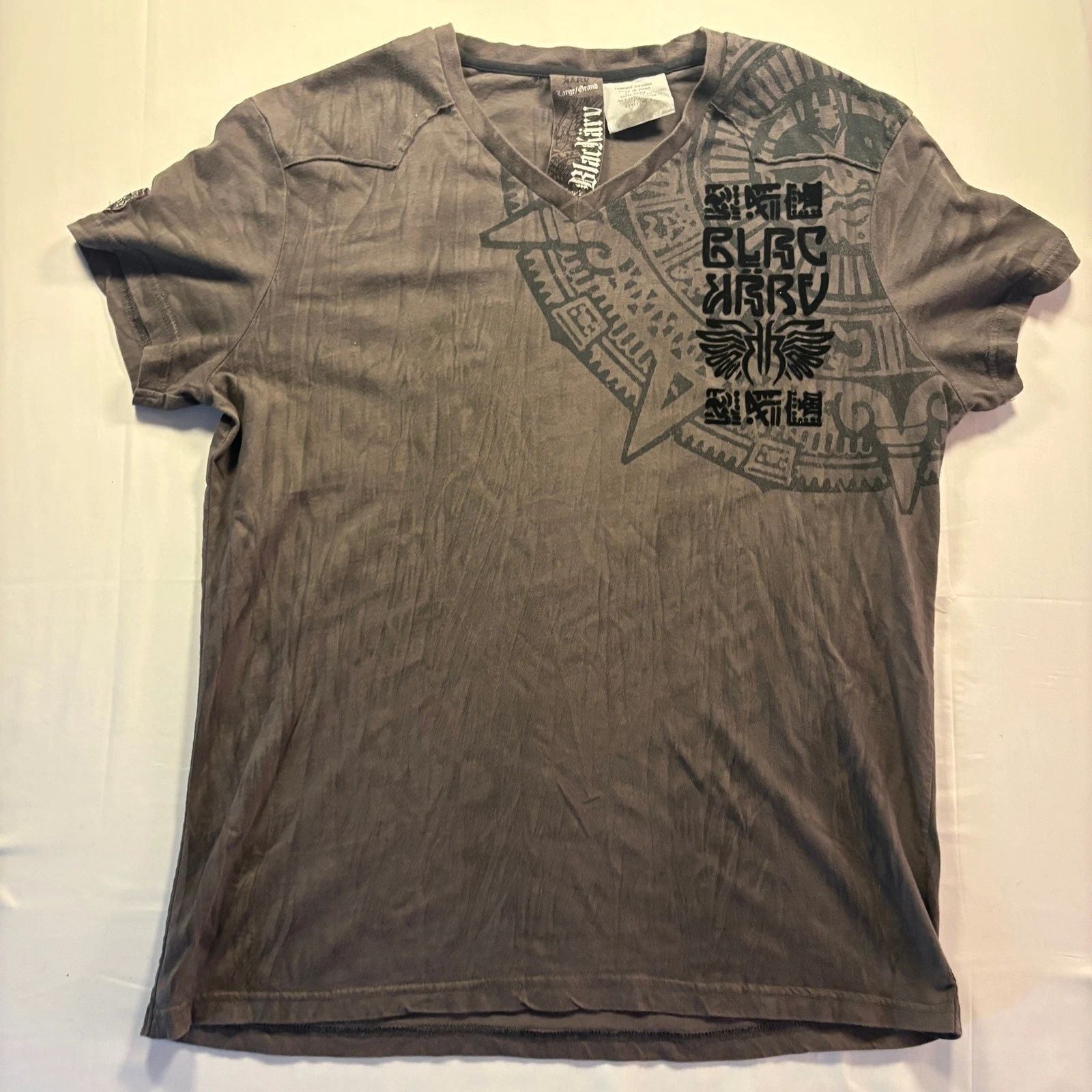 Blackkavv Mens Graphic V-Neck T-Shirt Gray Aztec Bird Print Size Large Cotton Unisex T-shirt, Sweatshirt, Hoodie, Long Sleeve Tee - T-Shirt, Sweatshirt, Hoodie
