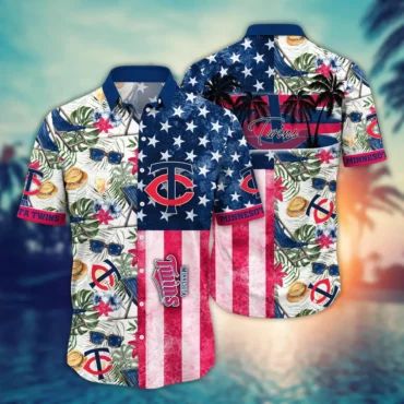 Minnesota Twins Patriotic Paradise Hawaiian Shirt Unisex T-shirt, Sweatshirt, Hoodie, Long Sleeve Tee - T-Shirt, Sweatshirt, Hoodie