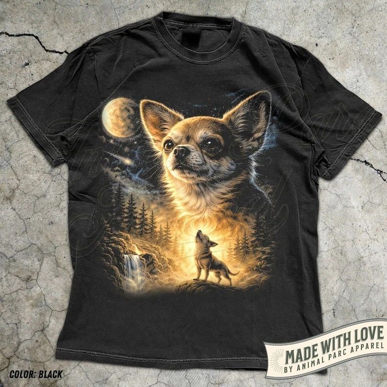 Chihuahua Howling to The Moon Vintage T-Shirt, 90s Retro Animal Graphic Tee Unisex T-shirt, Sweatshirt, Hoodie, Long Sleeve Tee - T-Shirt, Sweatshirt, Hoodie